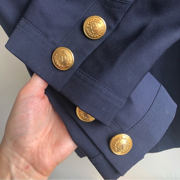 VTG Valentino Miss V Long Blazer 8 42 Navy Gold Button Lined jacket - Picture 4 of 15